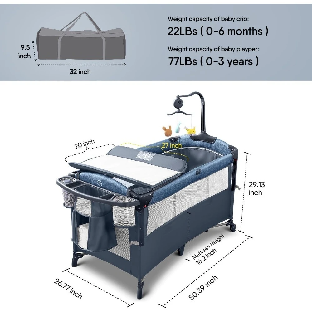 Baby Bassinet- Bedside Crib- Diaper Changing Table- Music Mobile from Newborn to Toddler - Image 2