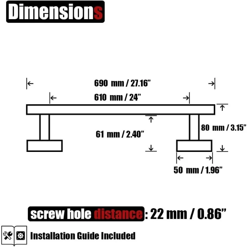 Bath Towel Bar- Bathroom Towel Rack- Thickened 0.8mm Towel Holder Wall Mount- Total Length 27 Inches- 2 Pack - Image 3