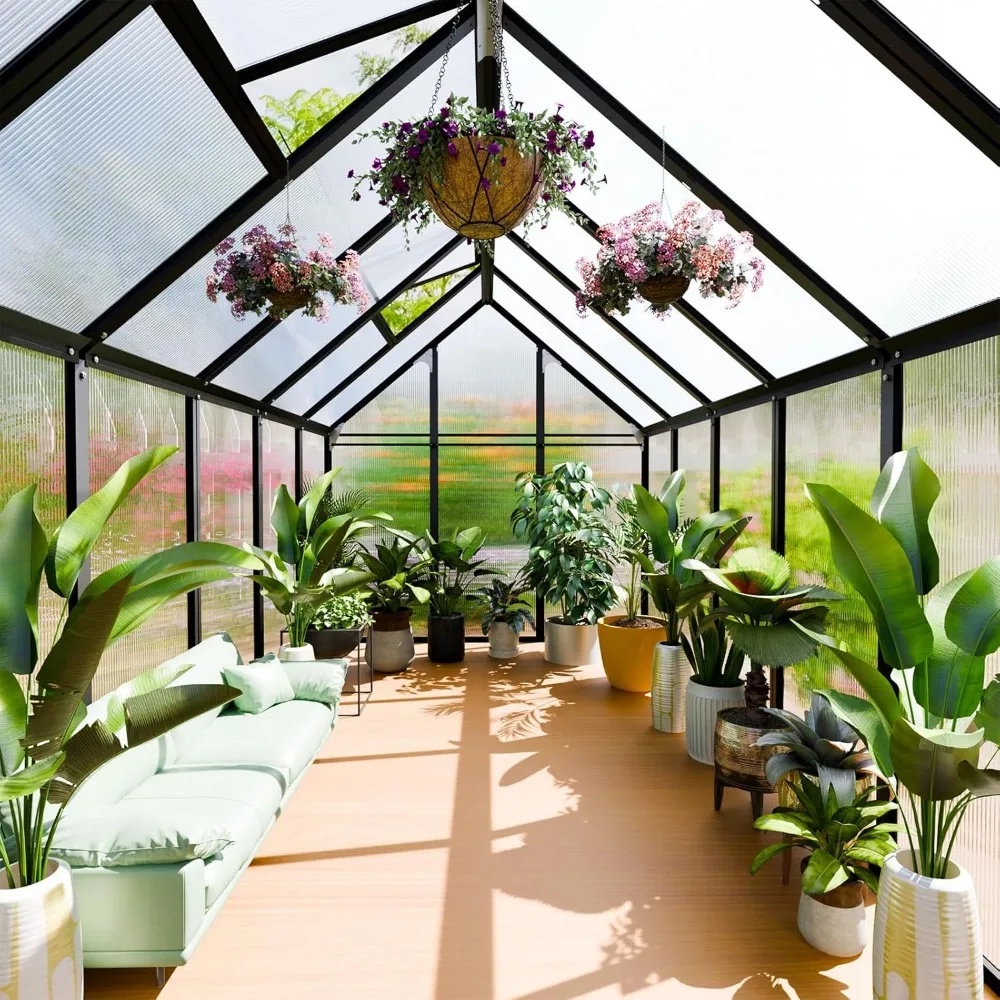 6 x 12 FT Polycarbonate Greenhouse- Heavy-Duty Aluminum Greenhouses Kit with Rain Gutter and Vent - Image 3