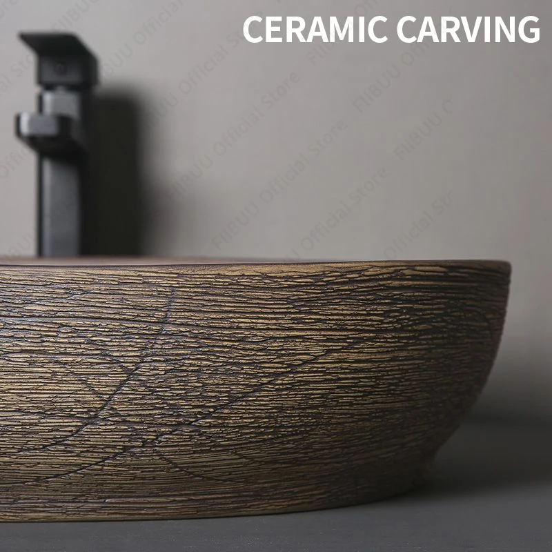 Brown Ceramic Sink- Above Counter Pedestal Washing Basin- Different Configurations and Sizes Available - Image 4