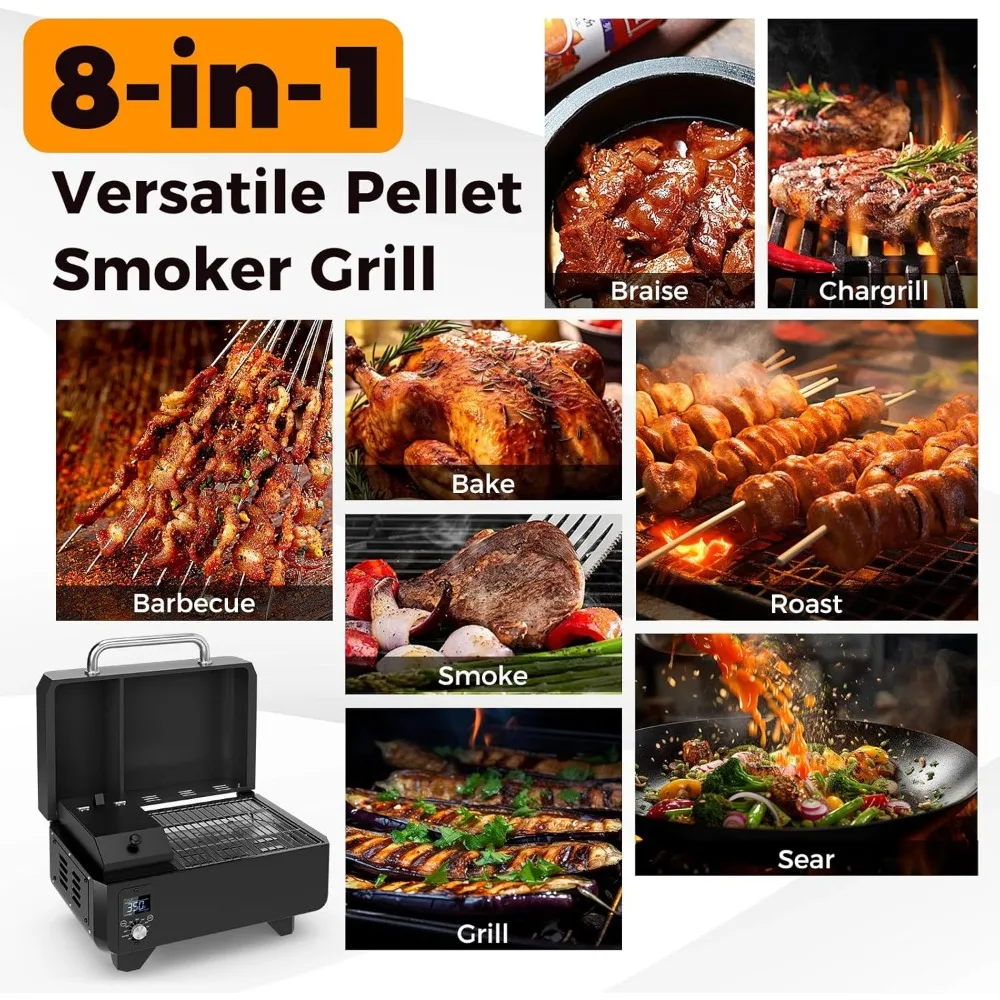 Pellet Grill and Smoker - Portable Tabletop Wood Pellet Smoker-Temperature Control-Removable Ash Pan- Grease Tray - Image 5
