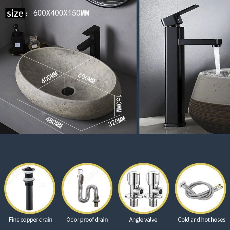 Ceramic Table Sink- Oval Above Counter Basin- Faucets Available- Many Shapes Available - Image 21