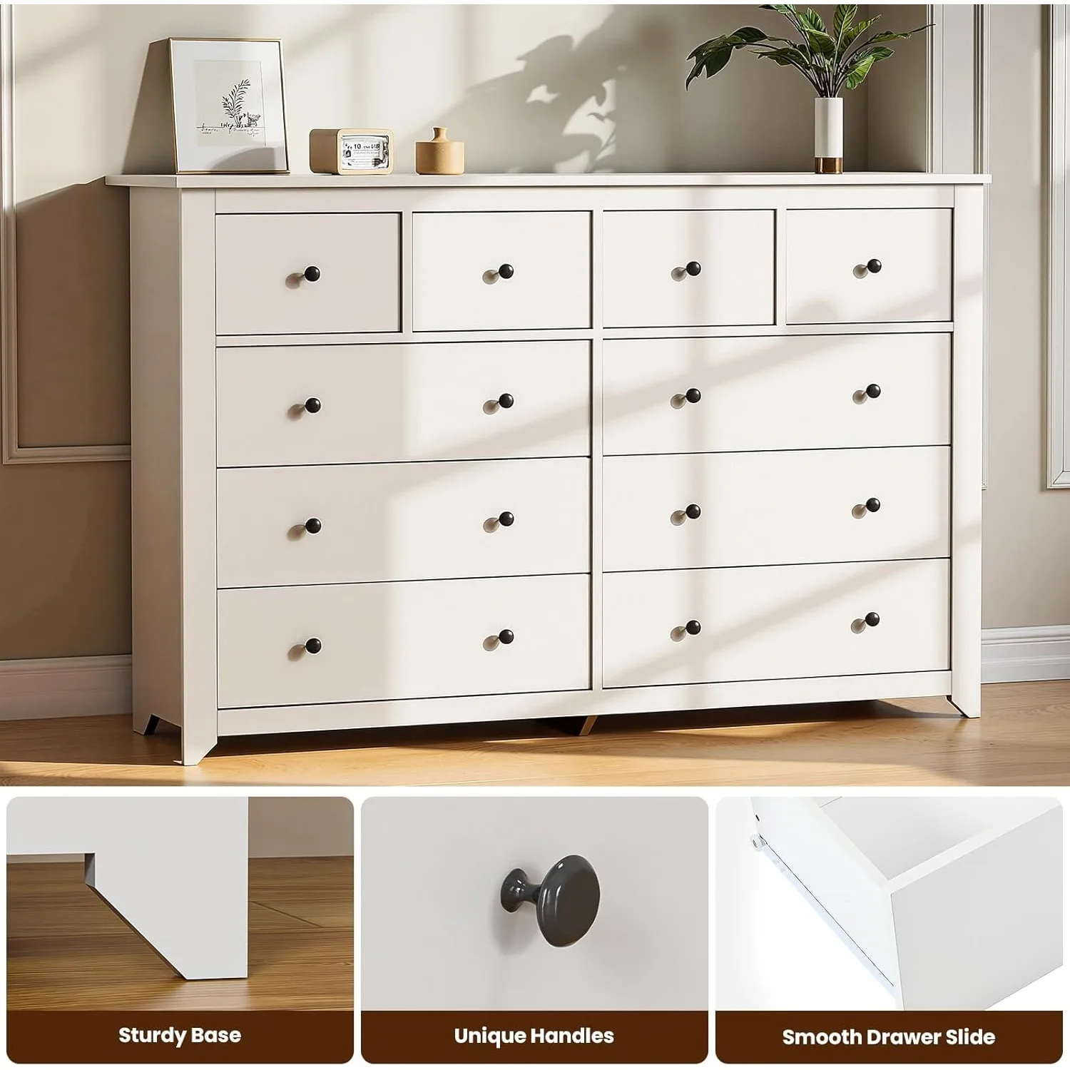 White 10-Drawer Dresser- 52" Large, Wide Chest of Drawers - Image 4