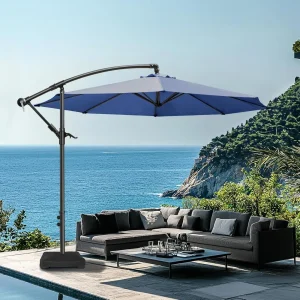 10-ft Offset Patio Umbrella with Base- Cantilever Market Umbrella UPF50+ UV Protection