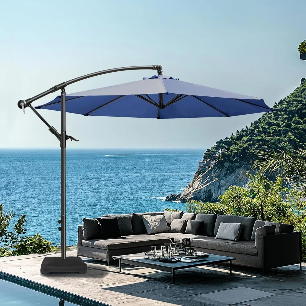 10-ft Offset Patio Umbrella with Base- Cantilever Market Umbrella UPF50+ UV Protection