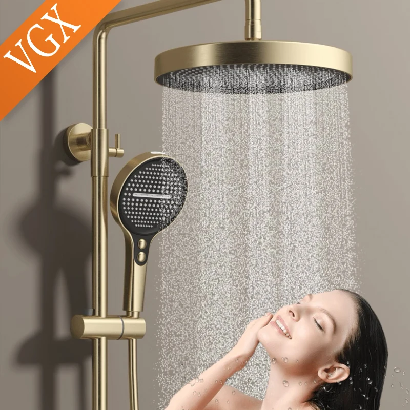 Gold/Grey Shower System Set- Bathroom Shower Faucet Set- 3-way Rainfall Shower- Hand-Held Shower - Image 2