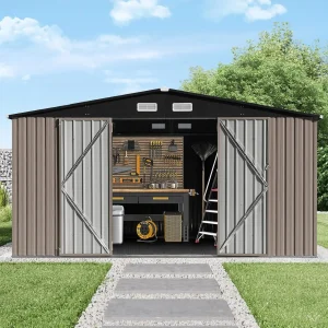 10X12 FT Outdoor Storage Shed- Durable Metal Outside Storage for Garden, Patio and Backyard- Waterproof Shelter for Tools