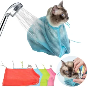 Cat Bathing Bag- Breathable Mesh- Anti-Scratch Cat Grooming- Adjustable- Bathing/ Nail Trimming