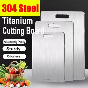 Titanium Cutting Boards- 304 Steel- Thickened, Double-Sided, Food Grade- Anti-Bacterial- Prevents Knives from Dulling