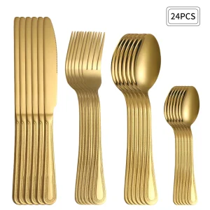 24-pc Stainless Steel Gold Cutlery Set