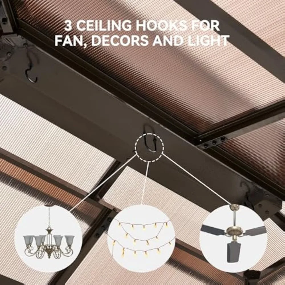 8 x 5 FT Aluminum BBQ Gazebo- Double Polycarbonate Top-Hardtop Grill Canopy with Shelves - Image 6