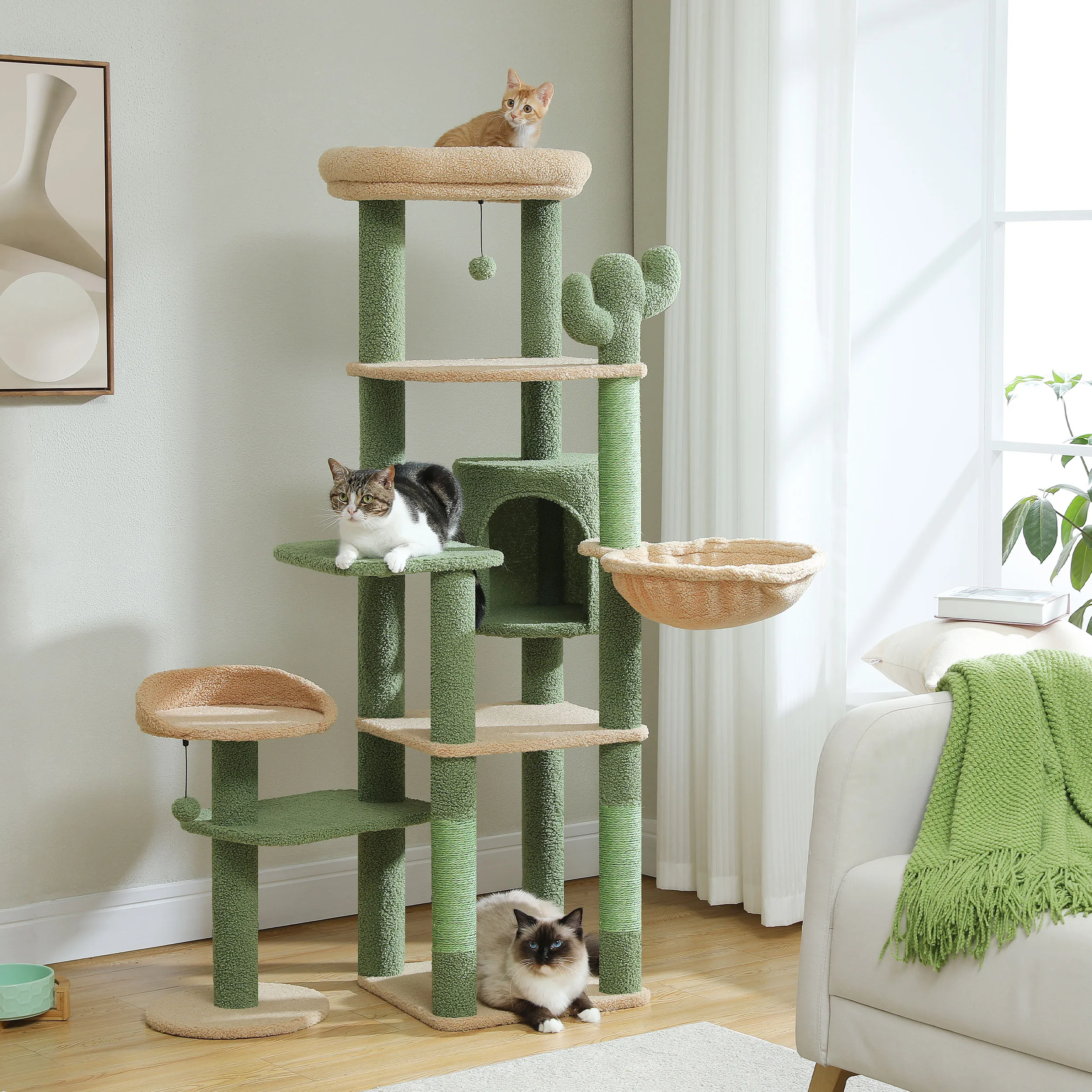 Multi-Level Cat Tower for Indoor Cats. Cat Condo with Large Hammock, Scratching Post, and Perches. - Image 2