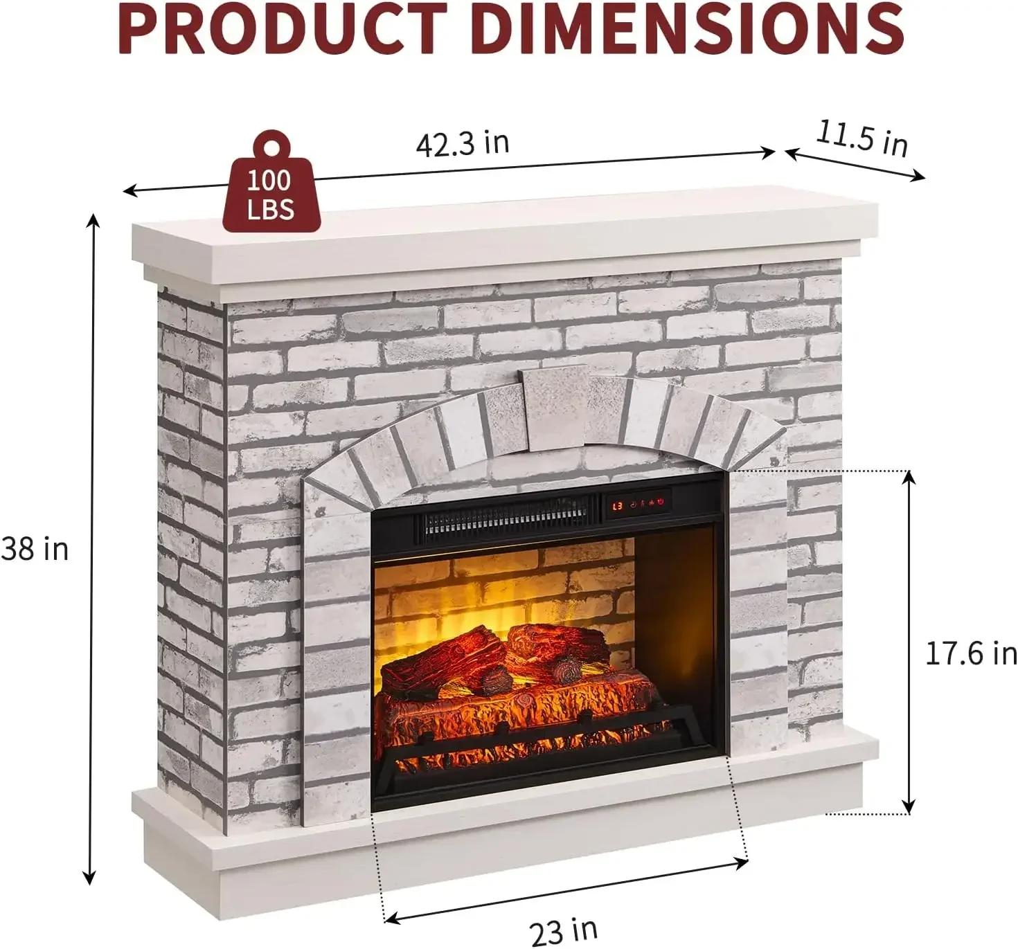 42-inch Farmhouse Electric Fireplace with Mantel- TV Stand- 23'' Freestanding Electric Fireplace Heater- Remote Control - Image 3