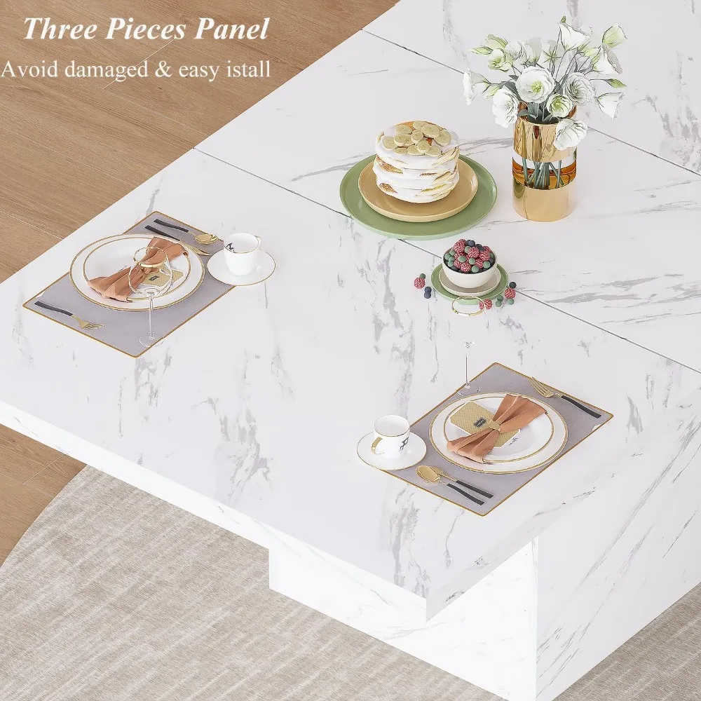 55-inch Dining Table- White Faux Marble Dining Room Table- Heavy Duty Pedestal- 3 Styles - Image 6