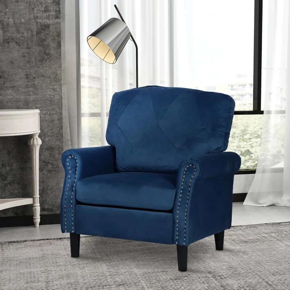 Blue Accent Chairs for Living Room- Set of 2- Upholstered Armchairs- Comfy Velvet Chairs w/Wood Legs & Nailhead Trim - Image 6