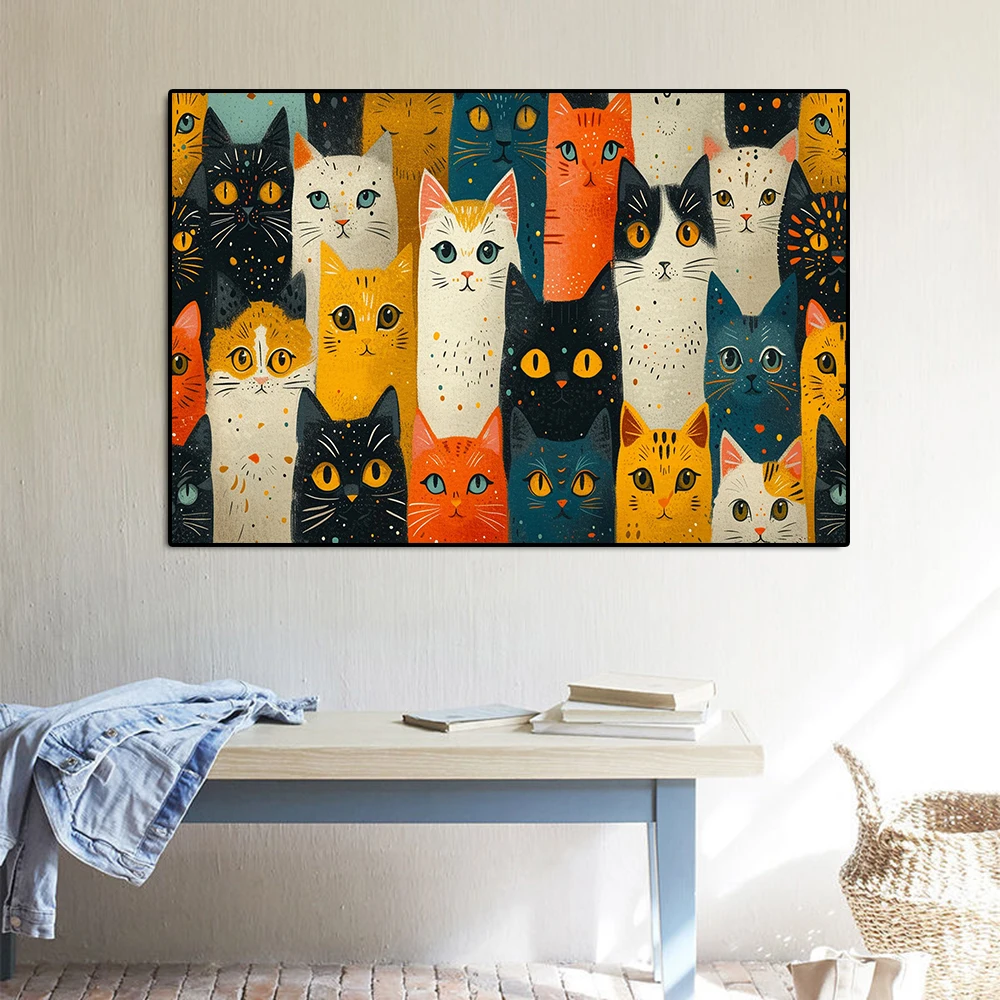 Abstract Cute Cat Portrait- Canvas Painting- Colorful Cat Print - Image 3