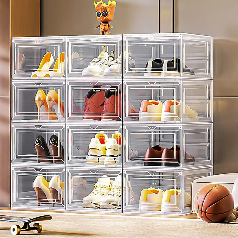 10-Pack Large Shoe Boxes- Clear Plastic Stackable- Shoe Storage Organizer with Lids - Image 3