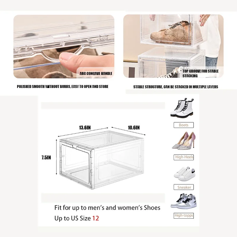 10-Pack Large Shoe Boxes- Clear Plastic Stackable- Shoe Storage Organizer with Lids - Image 4