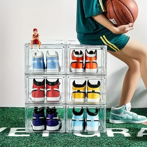 10-Pack Large Shoe Boxes- Clear Plastic Stackable- Shoe Storage Organizer with Lids