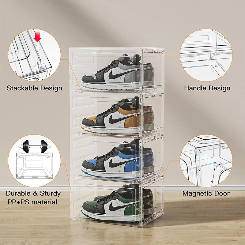 10-Pack Large Shoe Boxes- Clear Plastic Stackable- Shoe Storage Organizer with Lids - Image 6