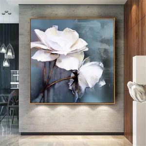 100% Hand-painted Oil Painting On Canvas- Pallet Knife Painted White Flower- Wall Art/ Home Decor