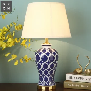 High-end Luxury Table Lamp- Handmade Porcelain- Choice of 2 Lampshades- Copper Base and Lamp Cap