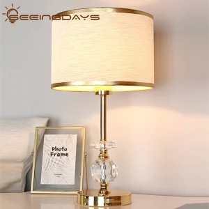 Modern European Crystal Lamp- Golden Edge Lampshade- Ball Crystal Table Lamp- Bedroom- Living Room