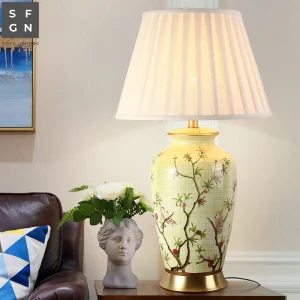 High-end Ceramic Lamp- Handmade- Luxury Bedroom/Living Room Lamp- Copper Base