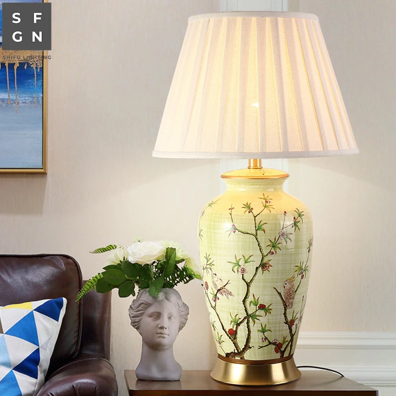 High-end Ceramic Lamp- Handmade- Luxury Bedroom/Living Room Lamp- Copper Base