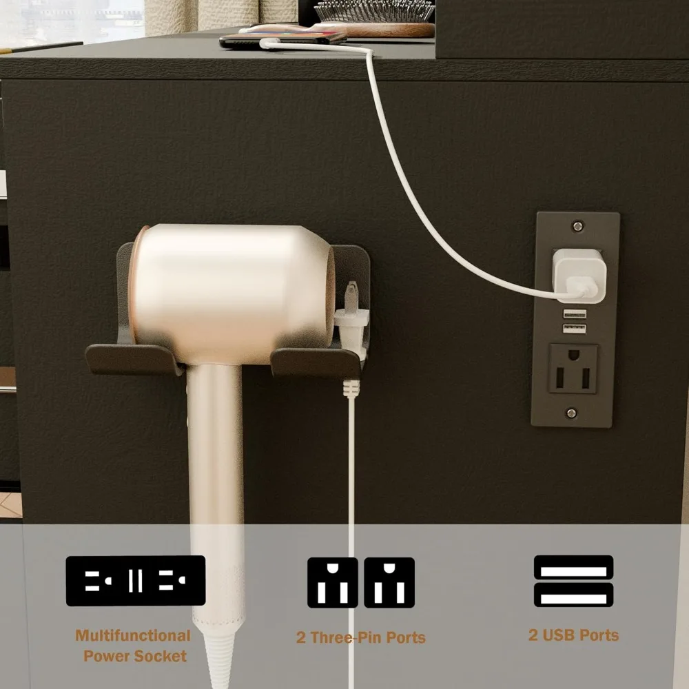 Small Wood Vanity with Mirror and Lights- White or Black- Stool - Image 5