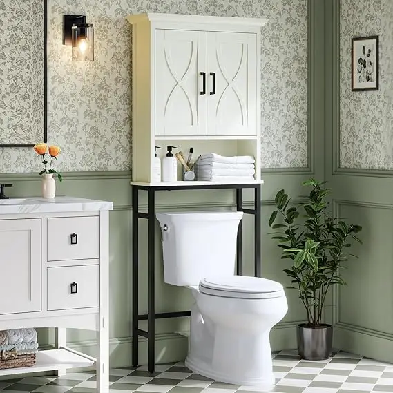 Over-the-Toilet Storage Cabinet with Doors and Shelf- 4 Colors - Image 10