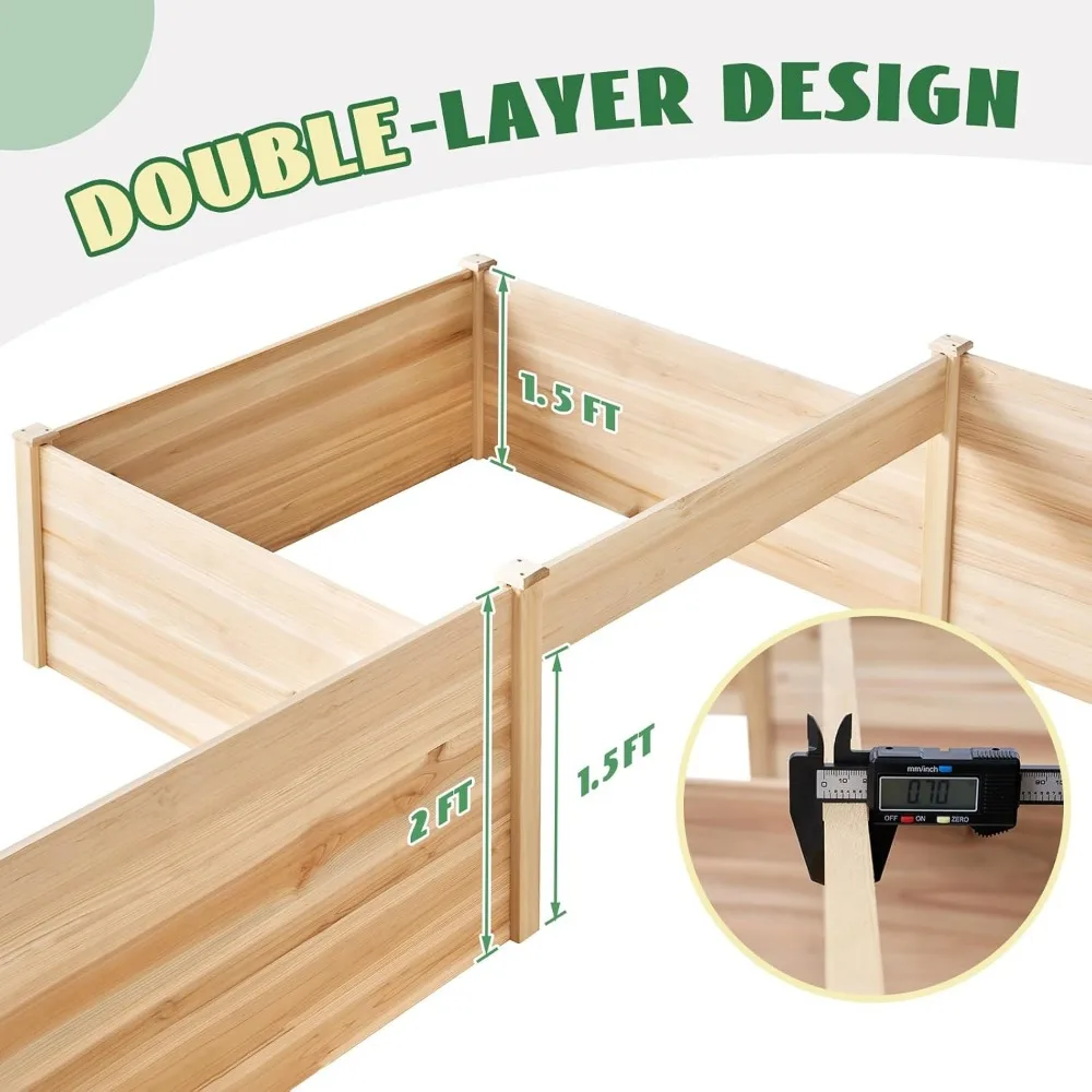 H-Shaped Raised Garden Bed- 12x12x2 ft- 180 cu. ft Capacity- Double-Layer- Wooden Planter Box - Image 5