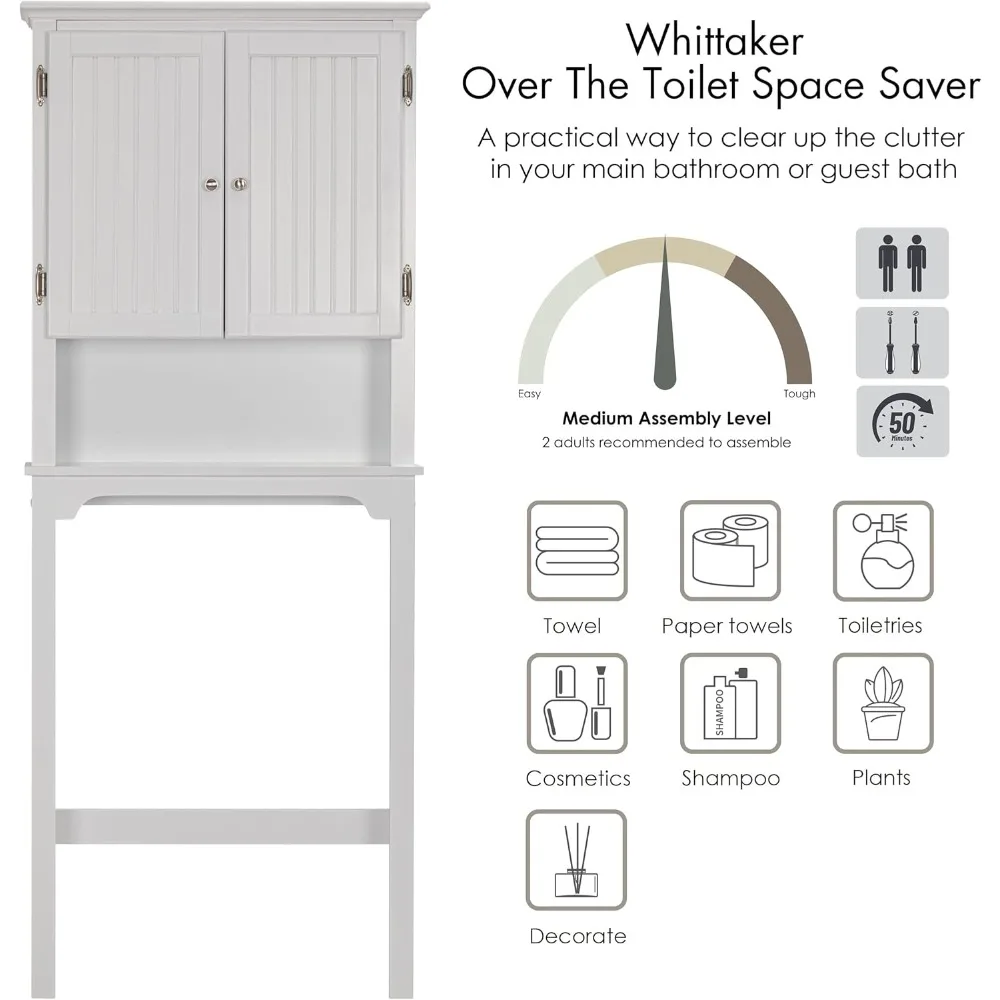 Over-The-Toilet Storage Cabinet- Bathroom Organizer with Adjustable Shelves and Double Doors - Image 5