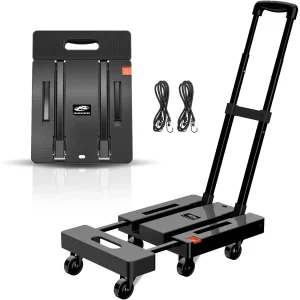 Folding Hand Truck- 500 LB Heavy-Duty Utility Cart- 6 Wheels & 2 Elastic Ropes to Secure Cargo