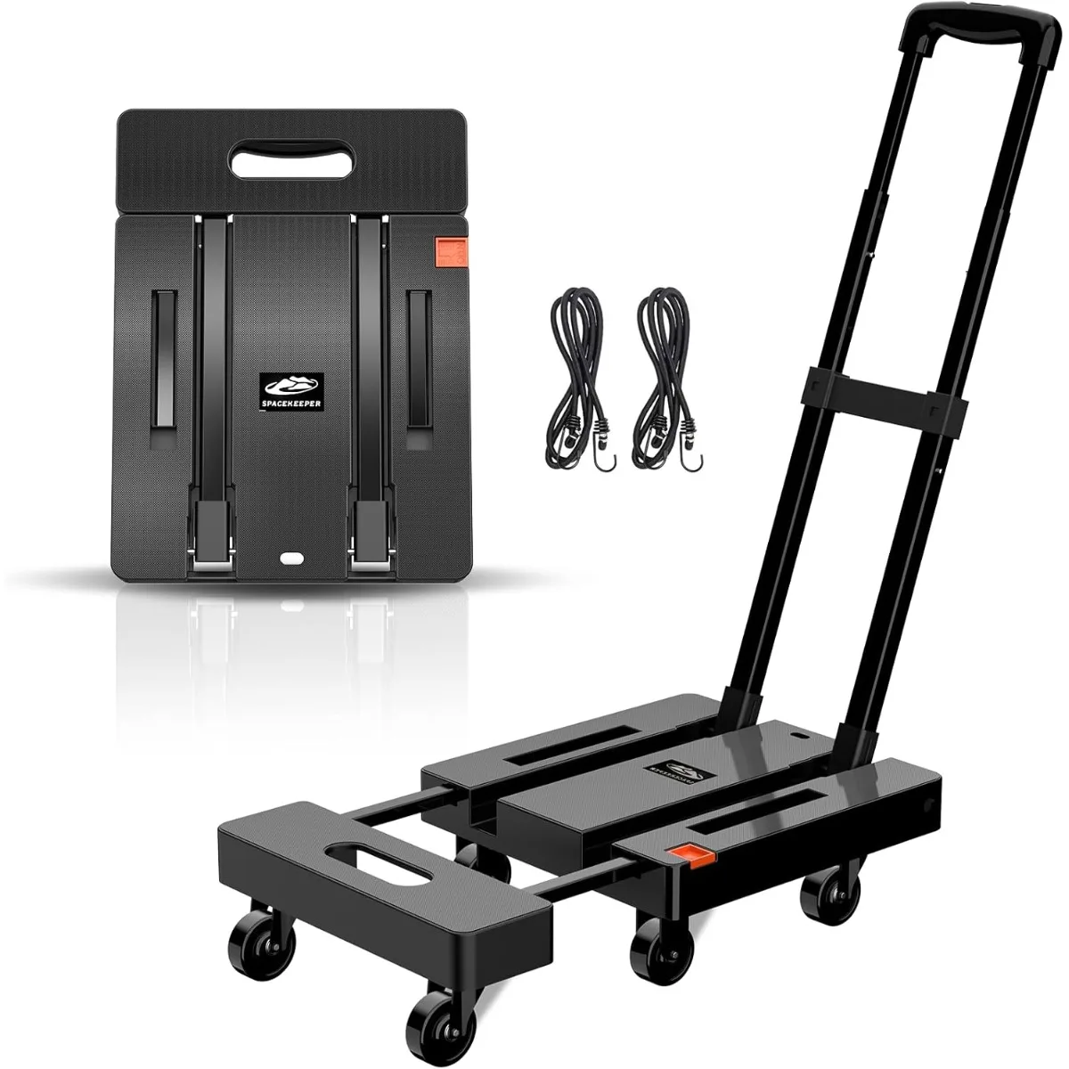 Folding Hand Truck- 500 LB Heavy-Duty Utility Cart- 6 Wheels & 2 Elastic Ropes to Secure Cargo