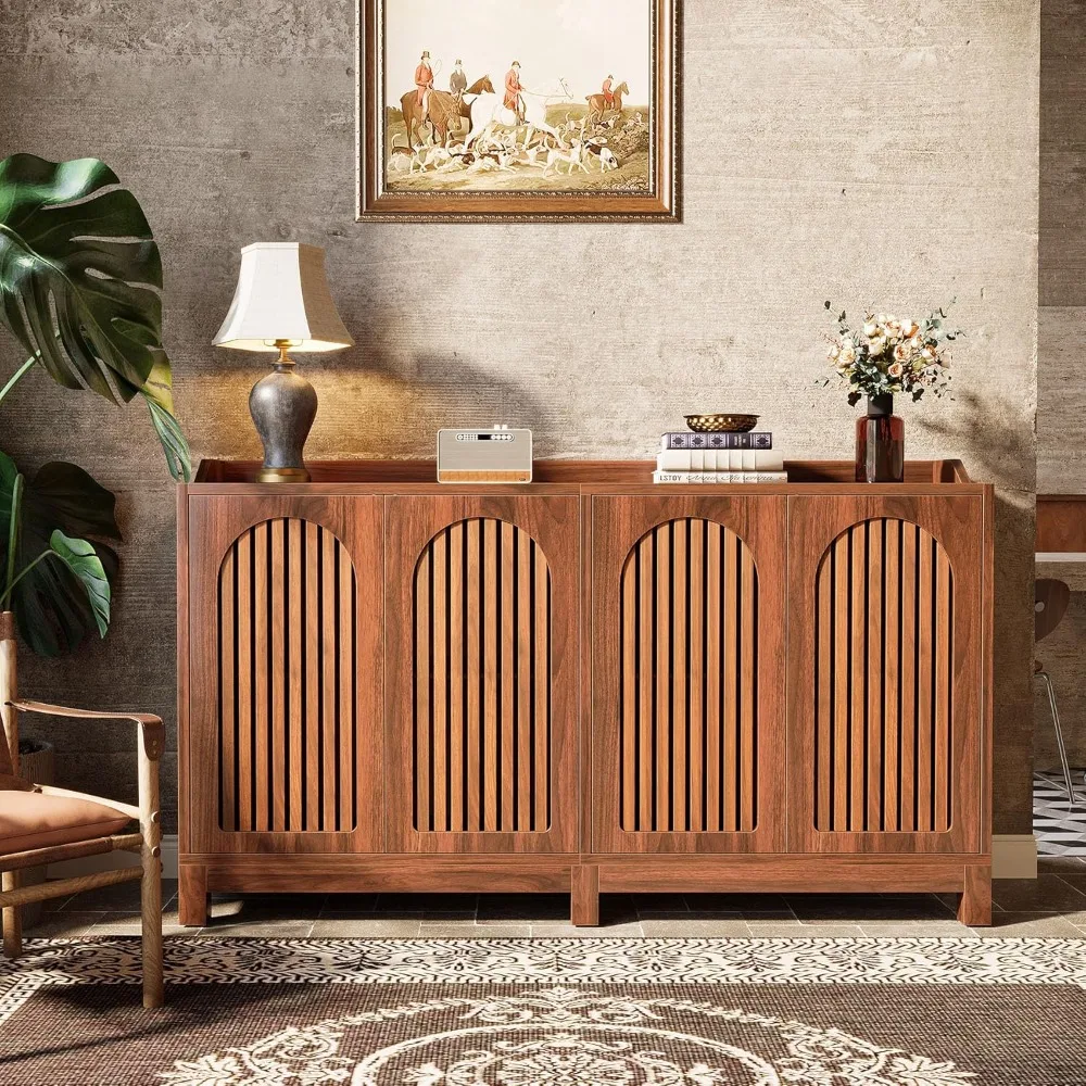 Sideboard Buffet Cabinet- 57" Farmhouse Storage Cabinet with Shutter Doors and Adjustable Shelves - Image 3