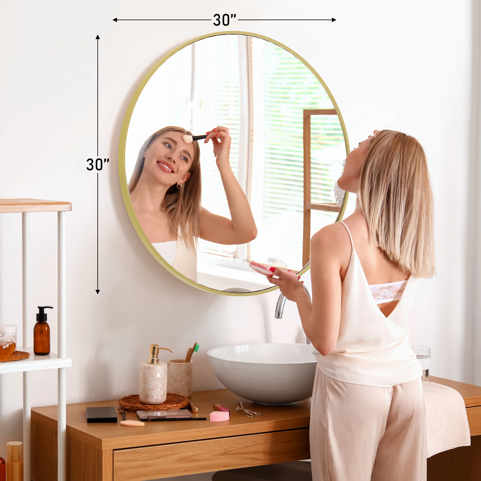 Large Gold or Black-Framed Mirror for Wall- Matte Metal- Framed 20, 24, 30 inch Tempered Glass Mirror - Image 2