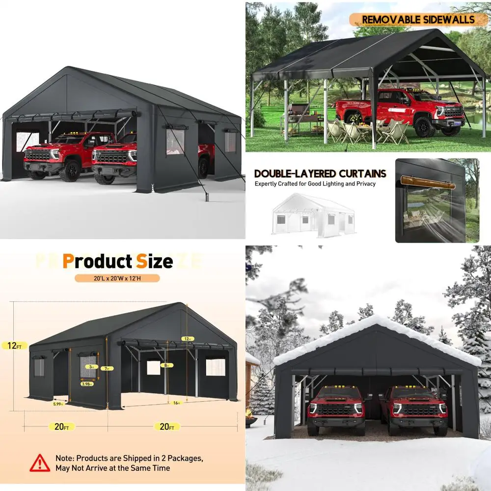 Extra-large 20x20-foot Heavy-duty Metal Carport for All-weather Conditions- Vehicle Protection with Side-opening Door - Image 2