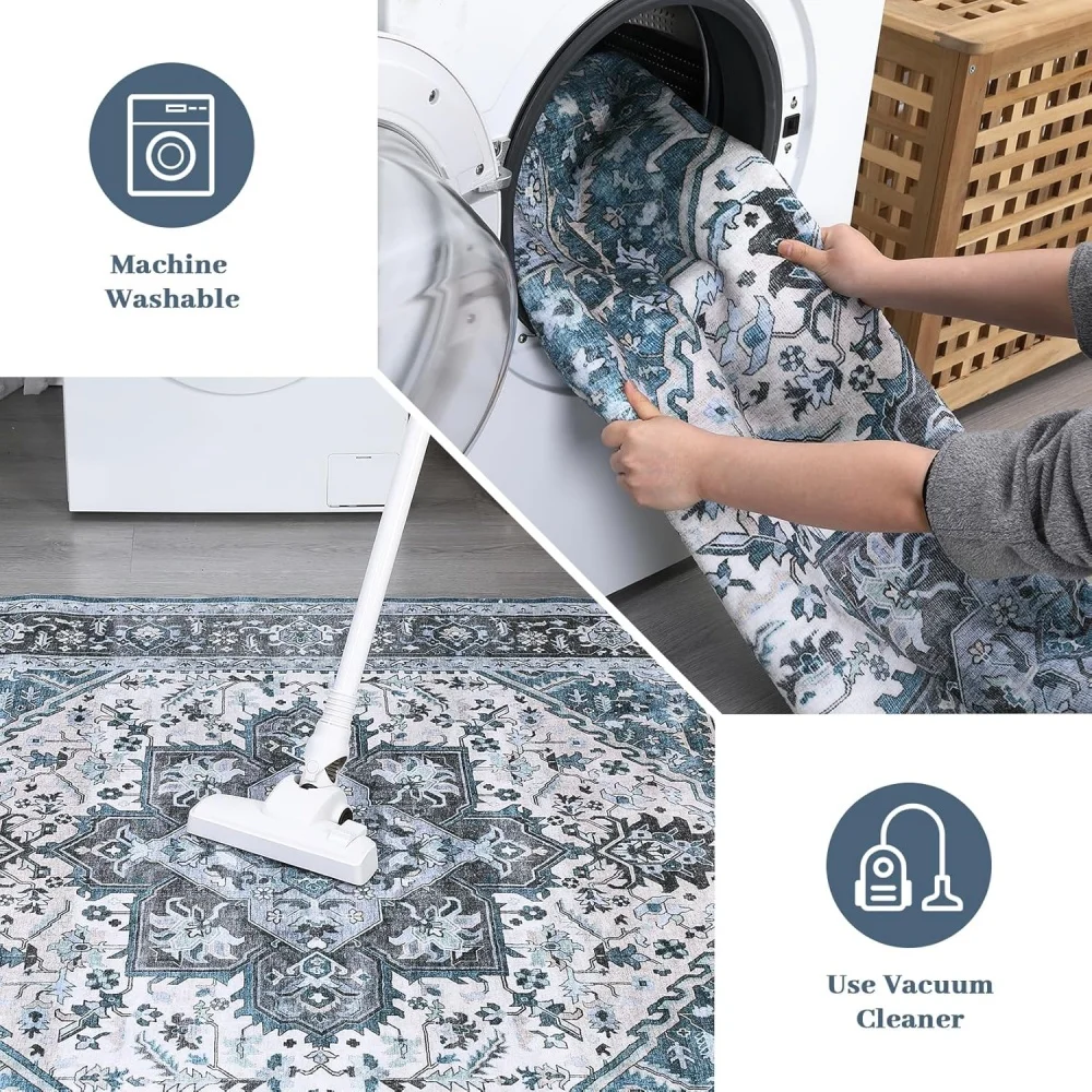 8x10' Living Room Rug- Low Pile Non-Slip Accent Rug- Washable - Image 4