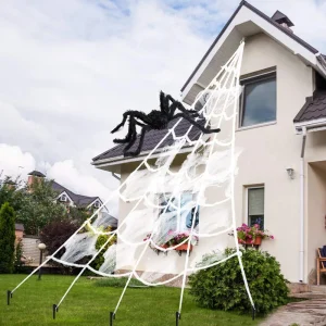 Halloween Triangle Spider Web- 5m- Large, Plush, Simulation Spider Web- Haunted House- Outdoor Yard Decoration