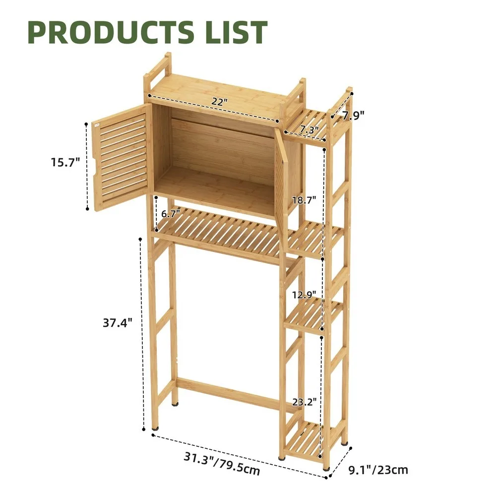 Over-The-Toilet Bathroom Cabinet- Bamboo- Space Saver Storage Rack- 4-Tier Shelves - Image 6