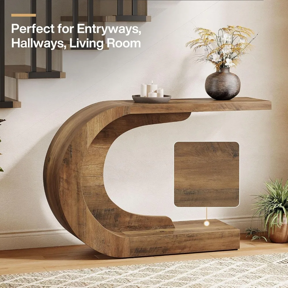 43.3" Console Table for Entryway- Wood C-Shaped Accent Table - Image 5