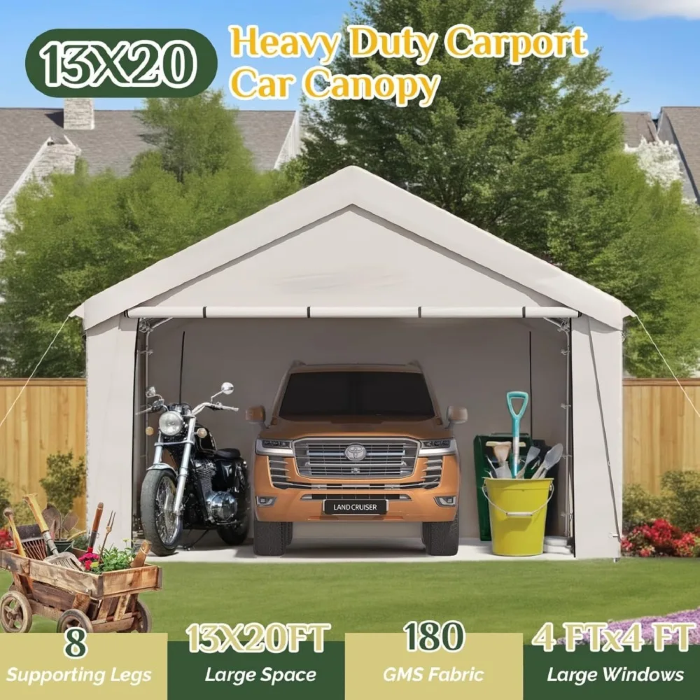 13' x 20' Heavy-duty Carport- Portable Garage with Removable Sidewalls- Shelter with Roll-Up Windows- All-Season Car Canopy - Image 6