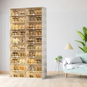 40 Pairs- Shoe Storage Cabinet- 3-Step Fast Installation- Clear Magnetic Door for Display