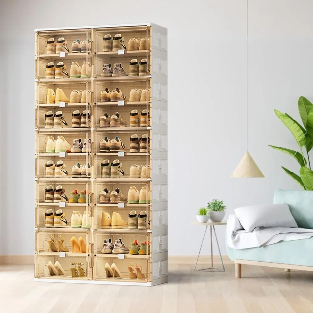 40 Pairs- Shoe Storage Cabinet- 3-Step Fast Installation- Clear Magnetic Door for Display