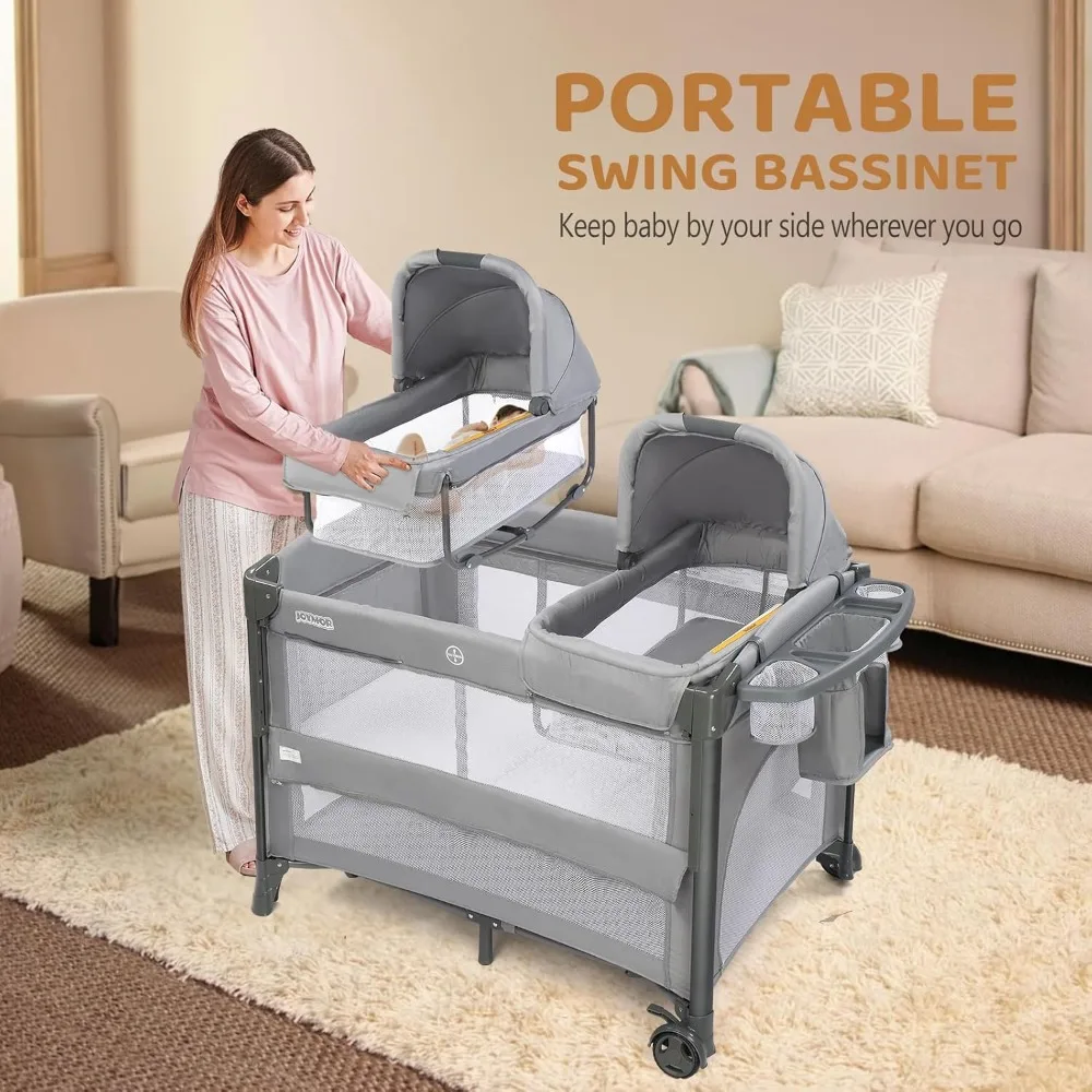 Twin Bedside Bassinet for Babies- Convertible to Bedside Sleeper and Playpen- Wheel- Brake- Foldable Side Sleeper - Image 3