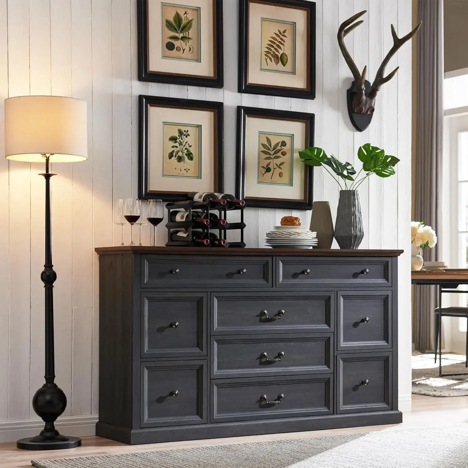 Farmhouse Buffet Cabinet- 60" Storage Cabinet with 9 Drawers - Image 7