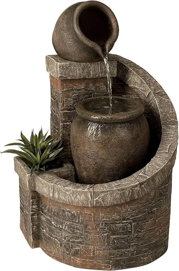 Rustic Outdoor Floor Cascading Water Fountain- 35" High- LED Light- Planter Box for Garden, Patio, Backyard, etc. - Image 7