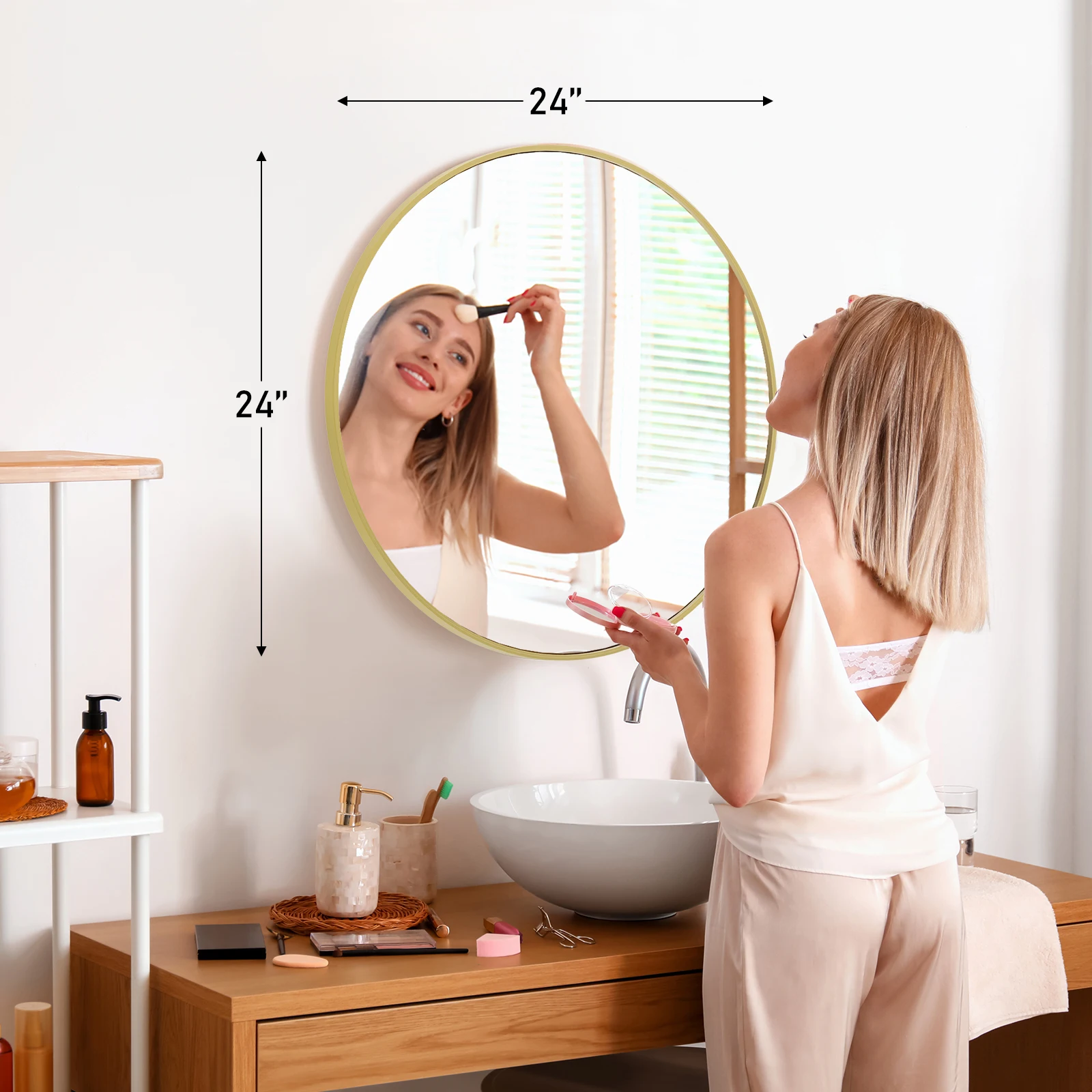 Large Gold or Black-Framed Mirror for Wall- Matte Metal- Framed 20, 24, 30 inch Tempered Glass Mirror - Image 9