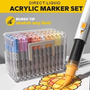 Acrylic Brush Markers- Set with Case- Liquid Acrylic Paint Markers Set
